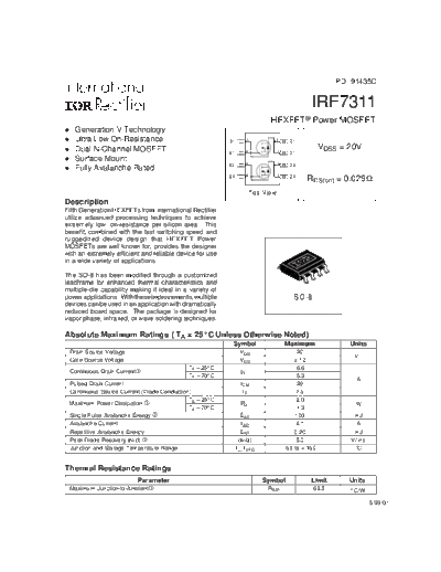 International Rectifier irf7311  . Electronic Components Datasheets Active components Transistors International Rectifier irf7311.pdf