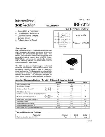 International Rectifier irf7313  . Electronic Components Datasheets Active components Transistors International Rectifier irf7313.pdf