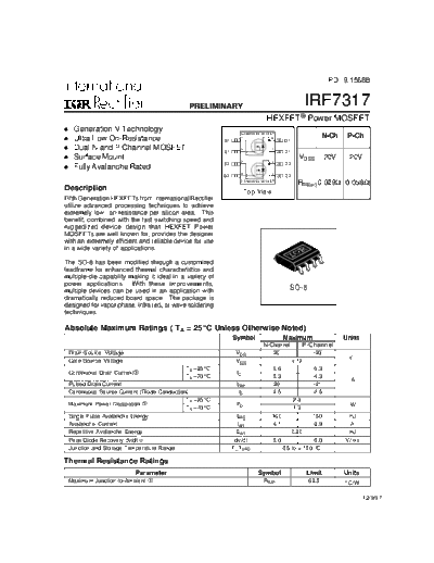 International Rectifier irf7317  . Electronic Components Datasheets Active components Transistors International Rectifier irf7317.pdf