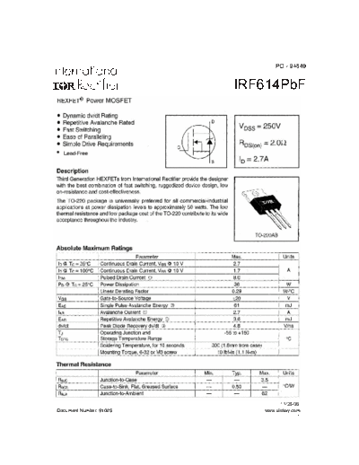 International Rectifier irf614  . Electronic Components Datasheets Active components Transistors International Rectifier irf614.pdf