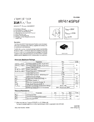 International Rectifier irf614spbf  . Electronic Components Datasheets Active components Transistors International Rectifier irf614spbf.pdf