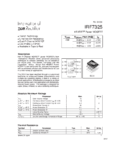 International Rectifier irf7325  . Electronic Components Datasheets Active components Transistors International Rectifier irf7325.pdf