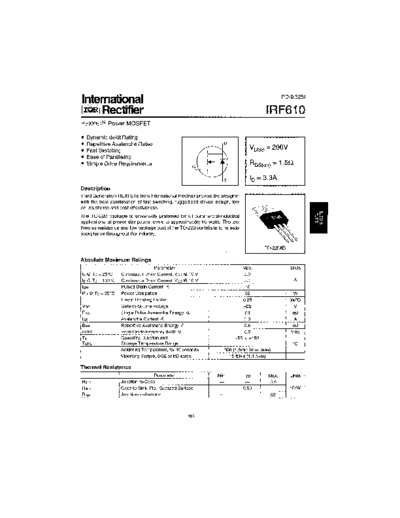 International Rectifier irf610  . Electronic Components Datasheets Active components Transistors International Rectifier irf610.pdf