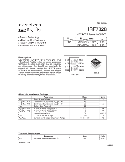 International Rectifier irf7328  . Electronic Components Datasheets Active components Transistors International Rectifier irf7328.pdf