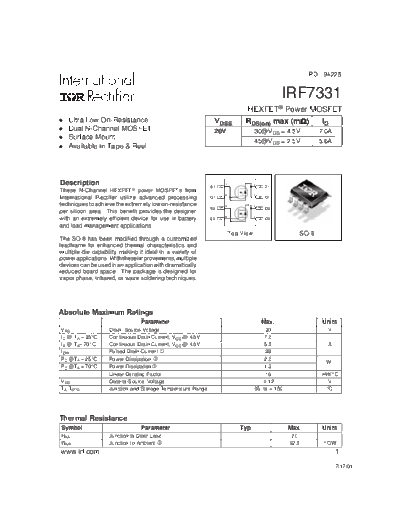 International Rectifier irf7331  . Electronic Components Datasheets Active components Transistors International Rectifier irf7331.pdf