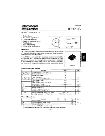 International Rectifier irf610s  . Electronic Components Datasheets Active components Transistors International Rectifier irf610s.pdf