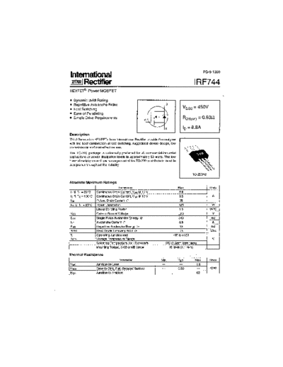 International Rectifier irf744  . Electronic Components Datasheets Active components Transistors International Rectifier irf744.pdf