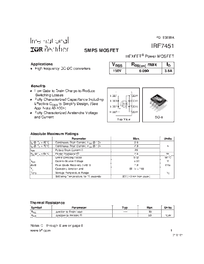 International Rectifier irf7451  . Electronic Components Datasheets Active components Transistors International Rectifier irf7451.pdf