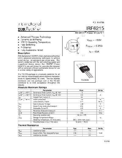 International Rectifier irf6215  . Electronic Components Datasheets Active components Transistors International Rectifier irf6215.pdf