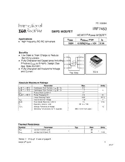 International Rectifier irf7453  . Electronic Components Datasheets Active components Transistors International Rectifier irf7453.pdf