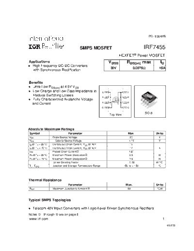 International Rectifier irf7455  . Electronic Components Datasheets Active components Transistors International Rectifier irf7455.pdf