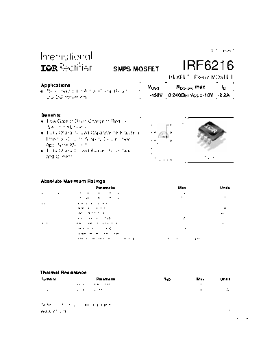 International Rectifier irf6216  . Electronic Components Datasheets Active components Transistors International Rectifier irf6216.pdf