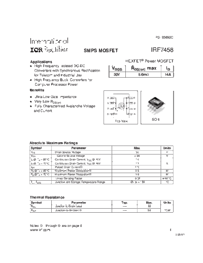 International Rectifier irf7458  . Electronic Components Datasheets Active components Transistors International Rectifier irf7458.pdf