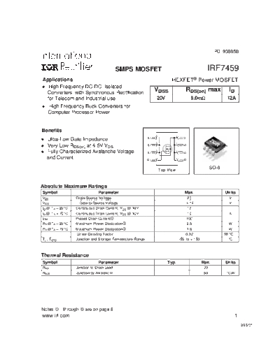 International Rectifier irf7459  . Electronic Components Datasheets Active components Transistors International Rectifier irf7459.pdf