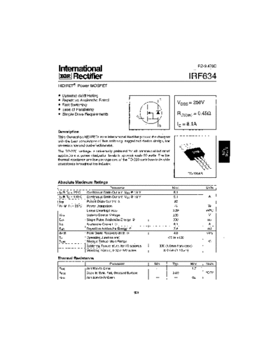 International Rectifier irf634  . Electronic Components Datasheets Active components Transistors International Rectifier irf634.pdf