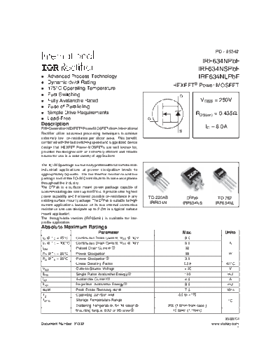 International Rectifier irf634n-s-lpbf  . Electronic Components Datasheets Active components Transistors International Rectifier irf634n-s-lpbf.pdf