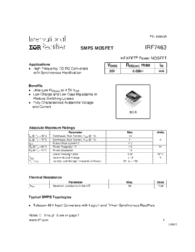 International Rectifier irf7463  . Electronic Components Datasheets Active components Transistors International Rectifier irf7463.pdf