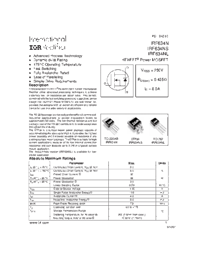 International Rectifier irf634n  . Electronic Components Datasheets Active components Transistors International Rectifier irf634n.pdf