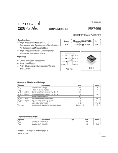 International Rectifier irf7466  . Electronic Components Datasheets Active components Transistors International Rectifier irf7466.pdf