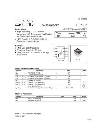 International Rectifier irf7467  . Electronic Components Datasheets Active components Transistors International Rectifier irf7467.pdf