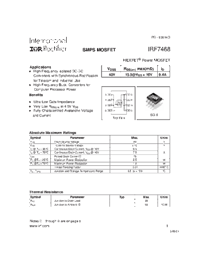 International Rectifier irf7468  . Electronic Components Datasheets Active components Transistors International Rectifier irf7468.pdf