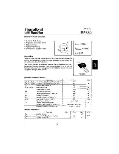 International Rectifier irf630  . Electronic Components Datasheets Active components Transistors International Rectifier irf630.pdf