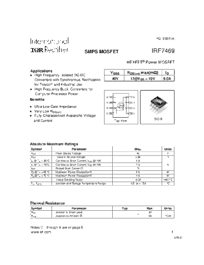 International Rectifier irf7469  . Electronic Components Datasheets Active components Transistors International Rectifier irf7469.pdf