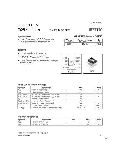 International Rectifier irf7470  . Electronic Components Datasheets Active components Transistors International Rectifier irf7470.pdf