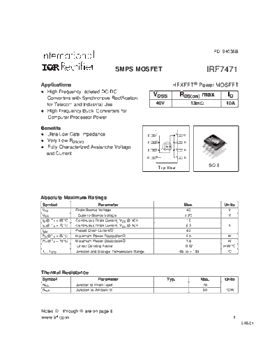 International Rectifier irf7471  . Electronic Components Datasheets Active components Transistors International Rectifier irf7471.pdf