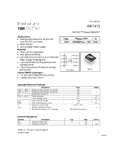 International Rectifier irf7473  . Electronic Components Datasheets Active components Transistors International Rectifier irf7473.pdf