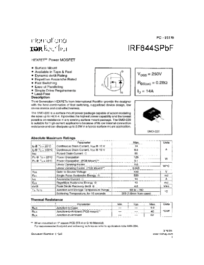 International Rectifier irf644spbf  . Electronic Components Datasheets Active components Transistors International Rectifier irf644spbf.pdf