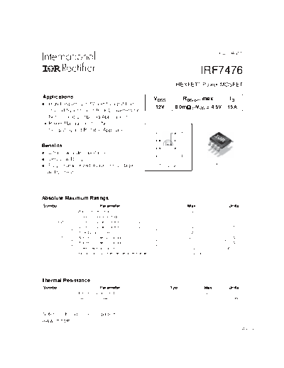 International Rectifier irf7476  . Electronic Components Datasheets Active components Transistors International Rectifier irf7476.pdf