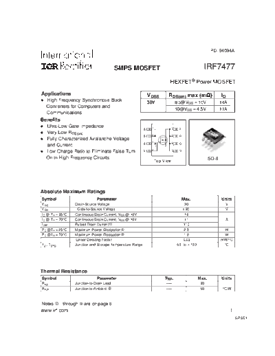 International Rectifier irf7477  . Electronic Components Datasheets Active components Transistors International Rectifier irf7477.pdf