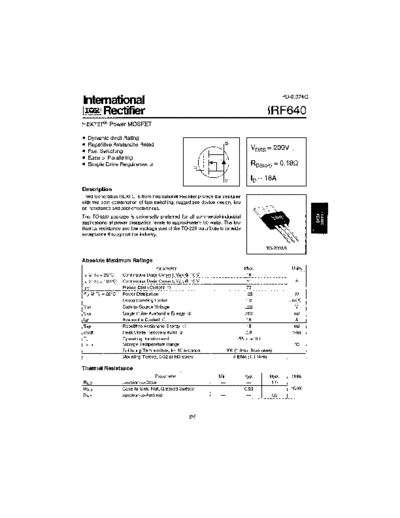 International Rectifier irf640  . Electronic Components Datasheets Active components Transistors International Rectifier irf640.pdf