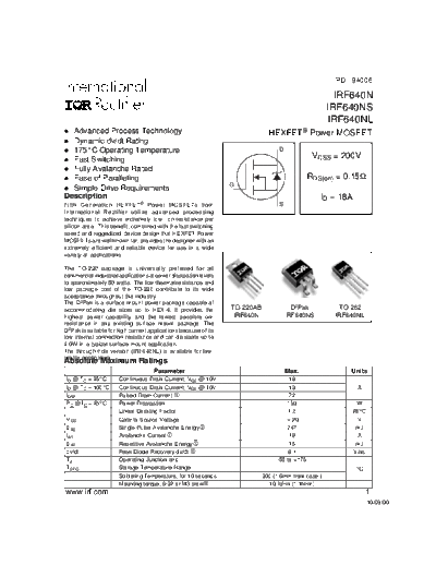 International Rectifier irf640n  . Electronic Components Datasheets Active components Transistors International Rectifier irf640n.pdf