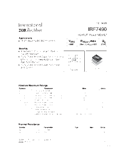 International Rectifier irf7490  . Electronic Components Datasheets Active components Transistors International Rectifier irf7490.pdf