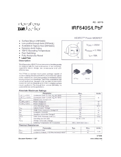 International Rectifier irf640s-l  . Electronic Components Datasheets Active components Transistors International Rectifier irf640s-l.pdf