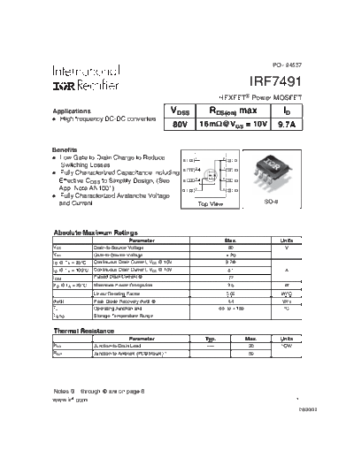 International Rectifier irf7491  . Electronic Components Datasheets Active components Transistors International Rectifier irf7491.pdf