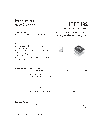 International Rectifier irf7492  . Electronic Components Datasheets Active components Transistors International Rectifier irf7492.pdf