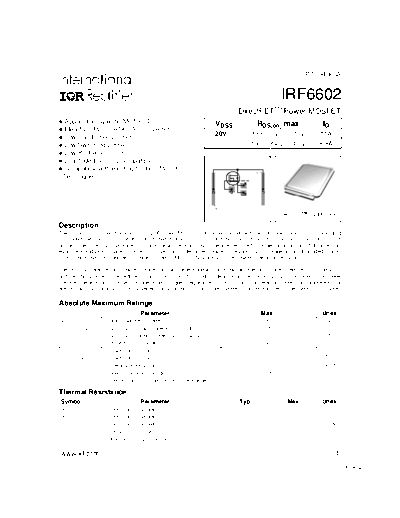 International Rectifier irf6602  . Electronic Components Datasheets Active components Transistors International Rectifier irf6602.pdf