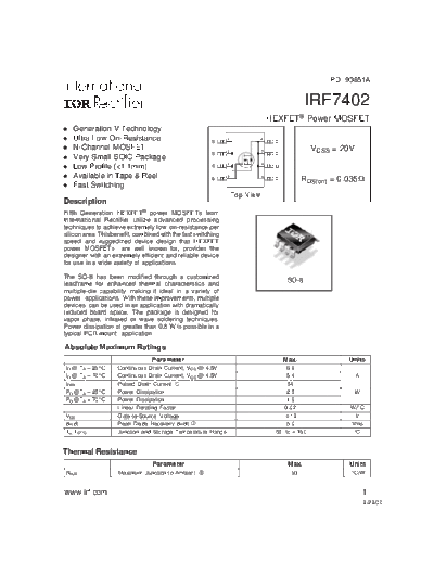 International Rectifier irf7402  . Electronic Components Datasheets Active components Transistors International Rectifier irf7402.pdf