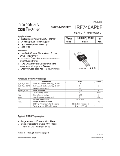 International Rectifier irf740a  . Electronic Components Datasheets Active components Transistors International Rectifier irf740a.pdf