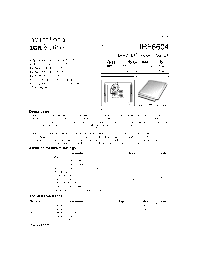 International Rectifier irf6604  . Electronic Components Datasheets Active components Transistors International Rectifier irf6604.pdf