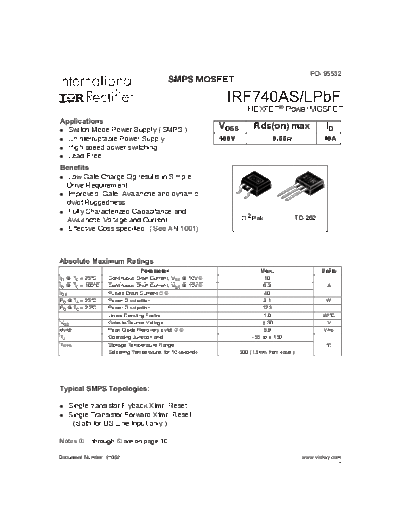 International Rectifier irf740as-l  . Electronic Components Datasheets Active components Transistors International Rectifier irf740as-l.pdf