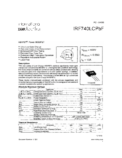 International Rectifier irf740lcpbf  . Electronic Components Datasheets Active components Transistors International Rectifier irf740lcpbf.pdf