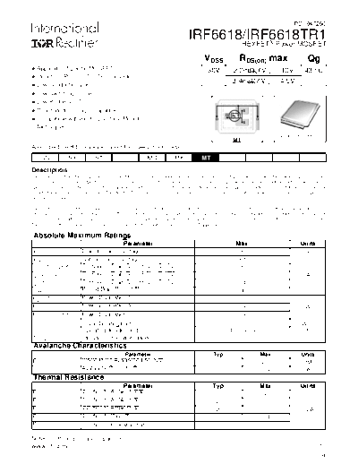 International Rectifier irf6618  . Electronic Components Datasheets Active components Transistors International Rectifier irf6618.pdf