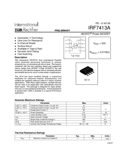 International Rectifier irf7413a  . Electronic Components Datasheets Active components Transistors International Rectifier irf7413a.pdf