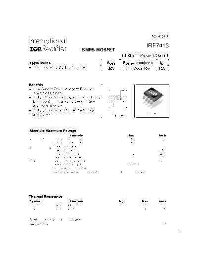 International Rectifier irf7413  . Electronic Components Datasheets Active components Transistors International Rectifier irf7413.pdf