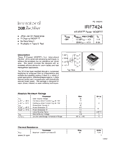 International Rectifier irf7424  . Electronic Components Datasheets Active components Transistors International Rectifier irf7424.pdf