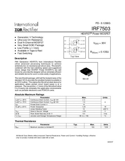 International Rectifier irf7503  . Electronic Components Datasheets Active components Transistors International Rectifier irf7503.pdf